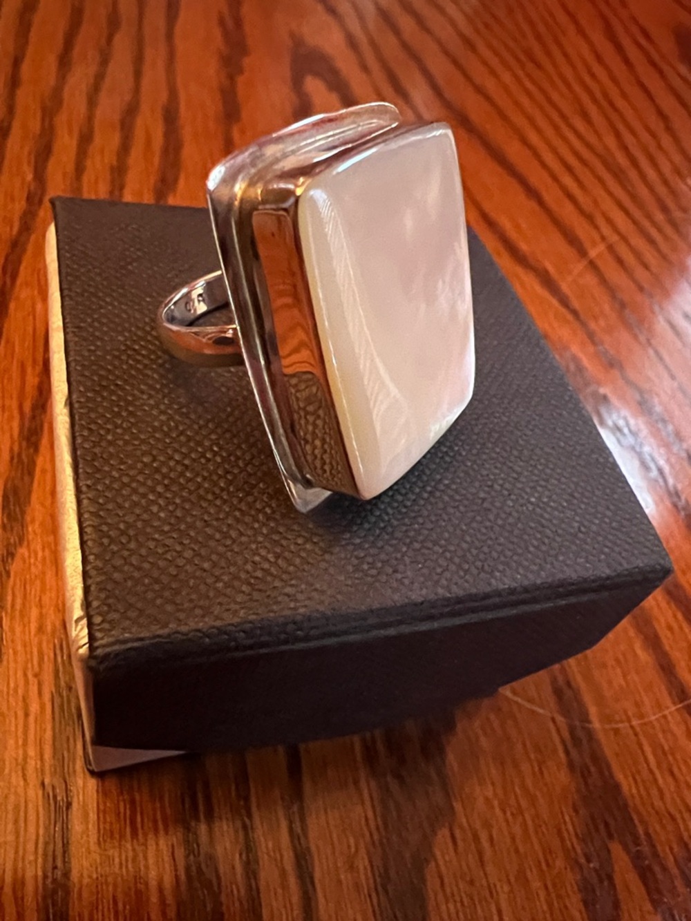 Silver Ring with Large Beautiful White Rectangular Stone